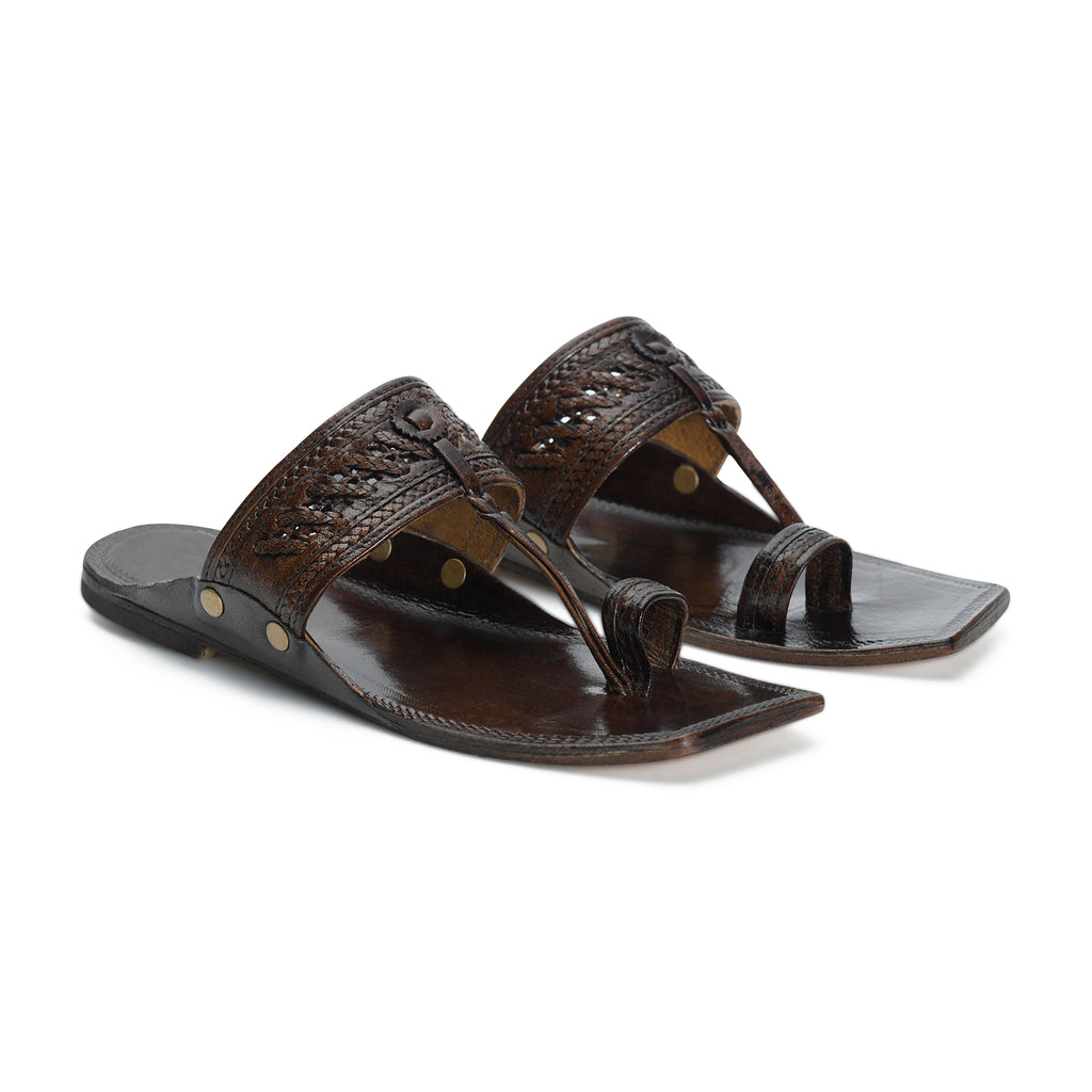 Handmade T-Series Leather Kolhapuri Chappal for Men – Authentic Traditional Footwear